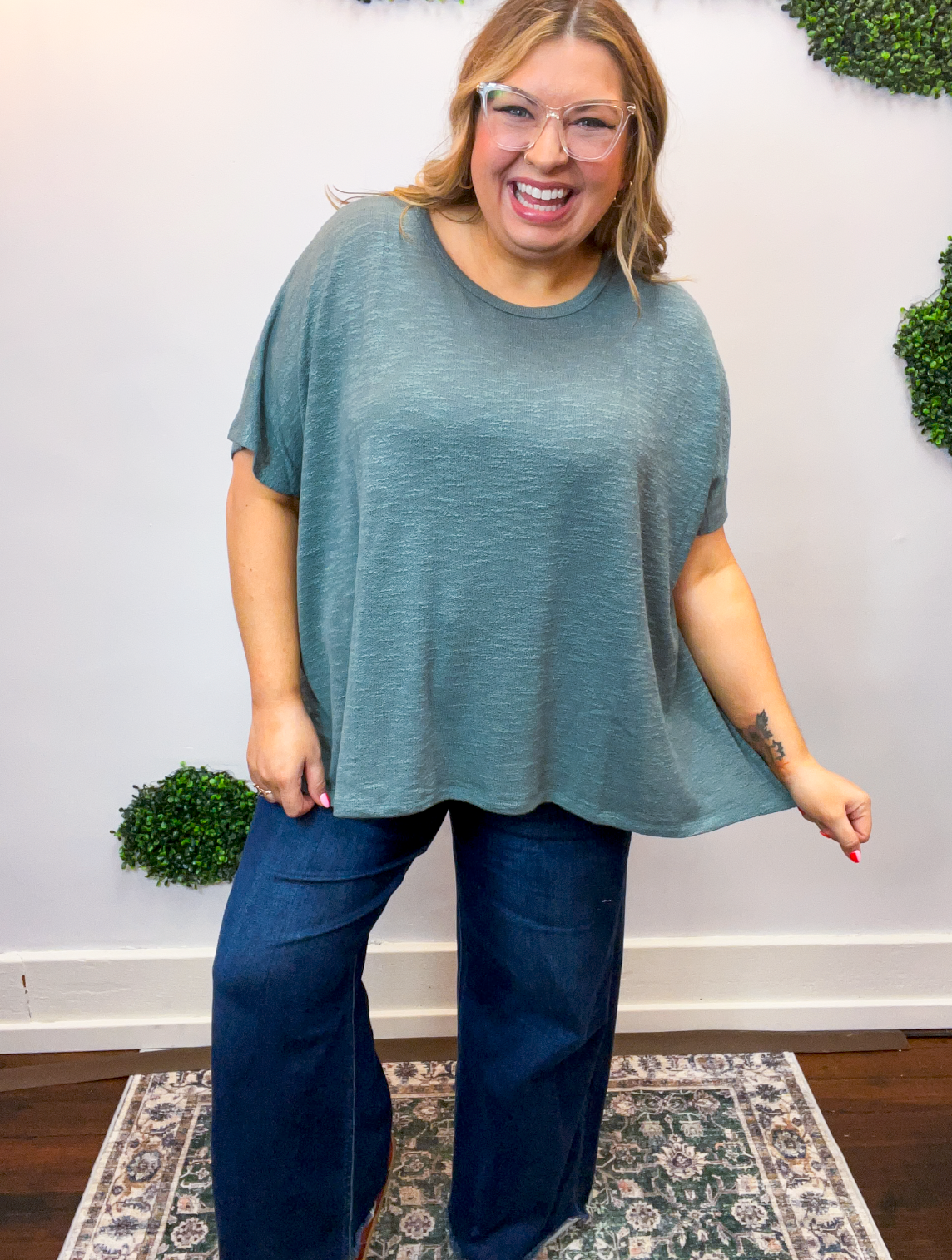 Featherlight Oversized Hacci Top in Jade