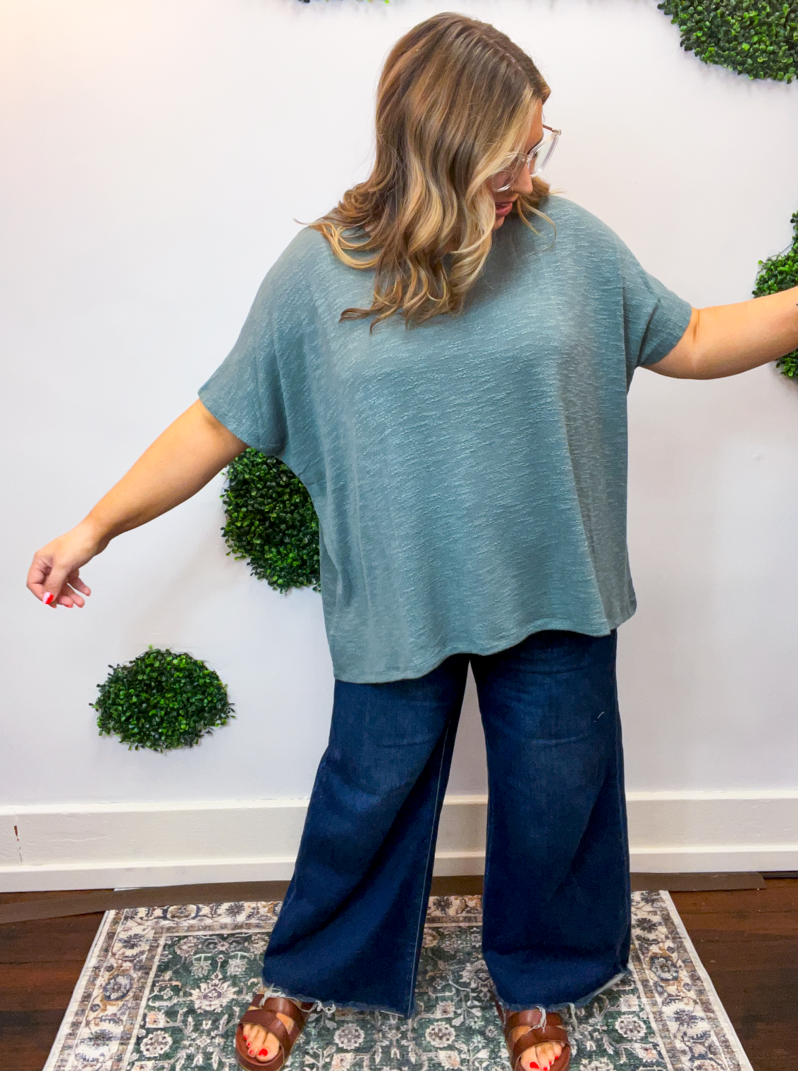 Featherlight Oversized Hacci Top in Jade