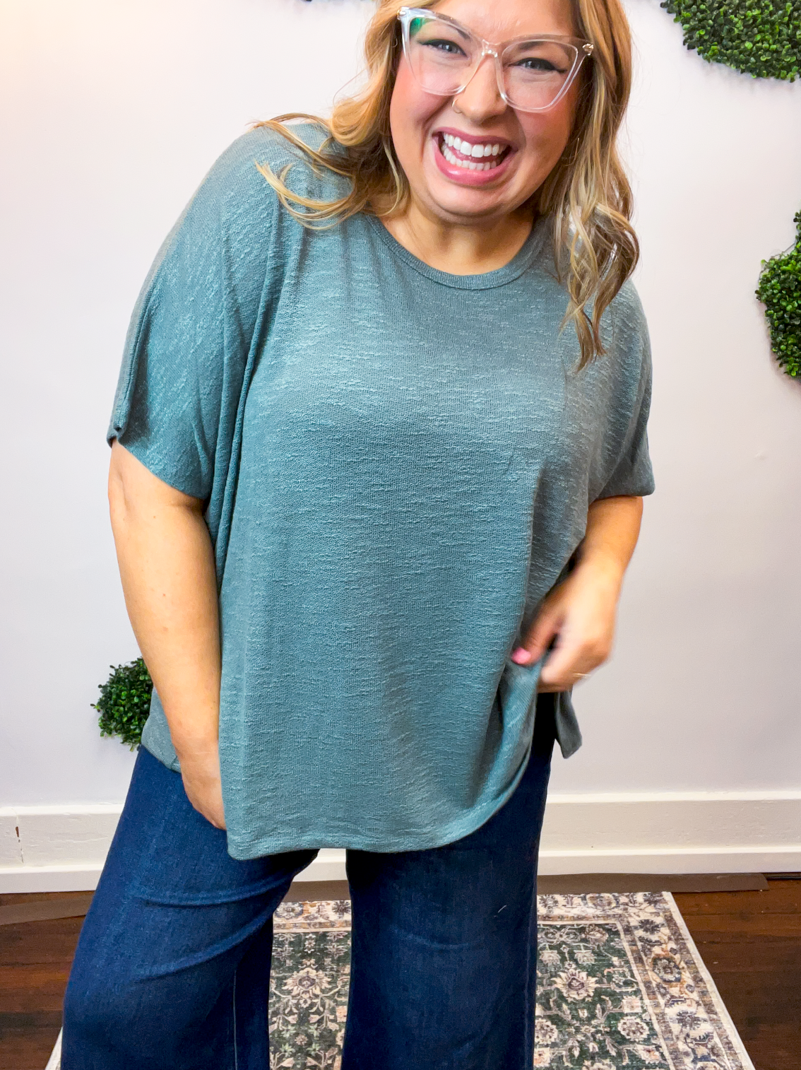 Featherlight Oversized Hacci Top in Jade