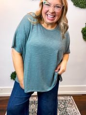 Featherlight Oversized Hacci Top in Jade