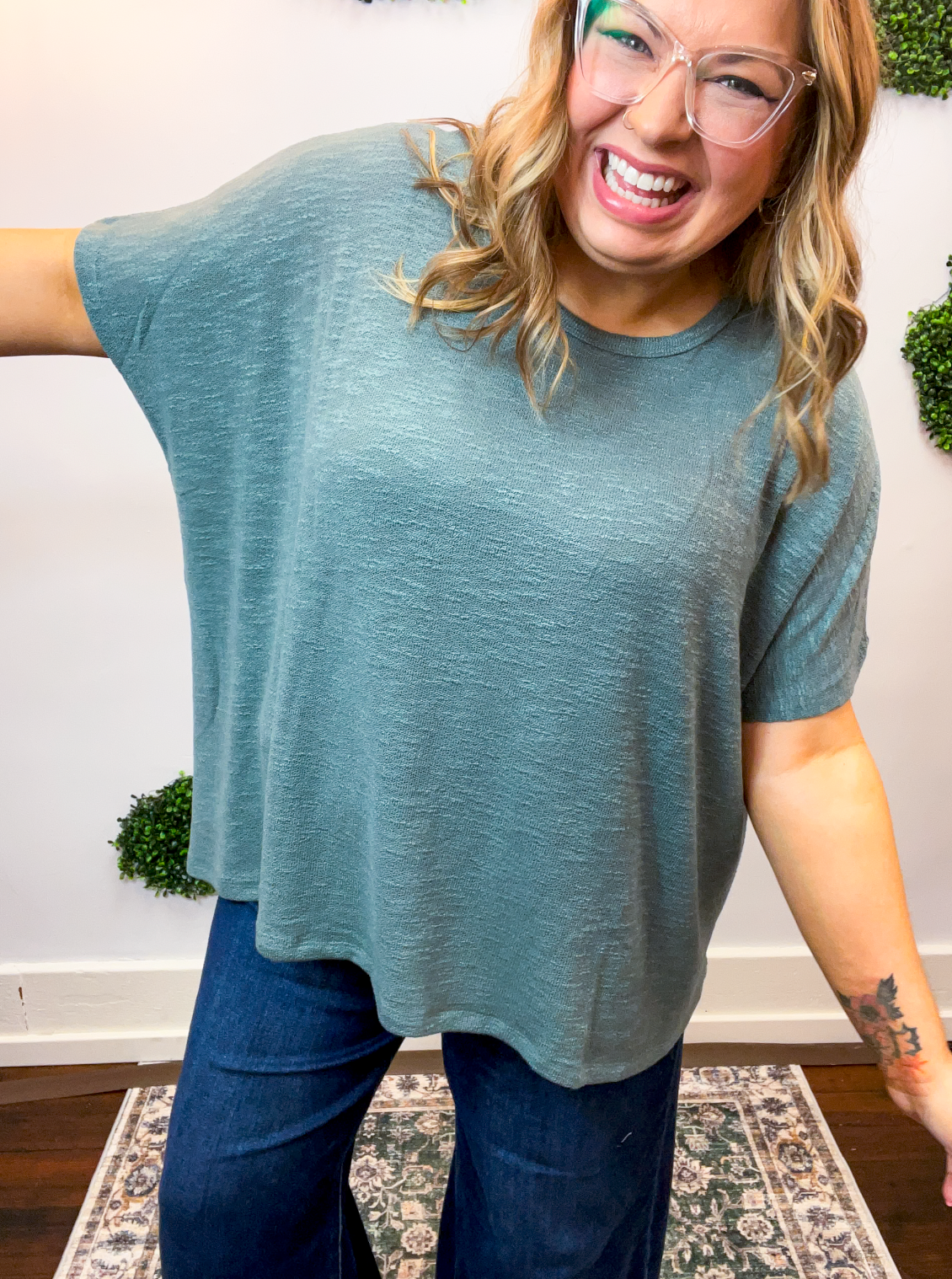 Featherlight Oversized Hacci Top in Jade