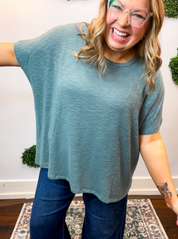 Featherlight Oversized Hacci Top in Jade