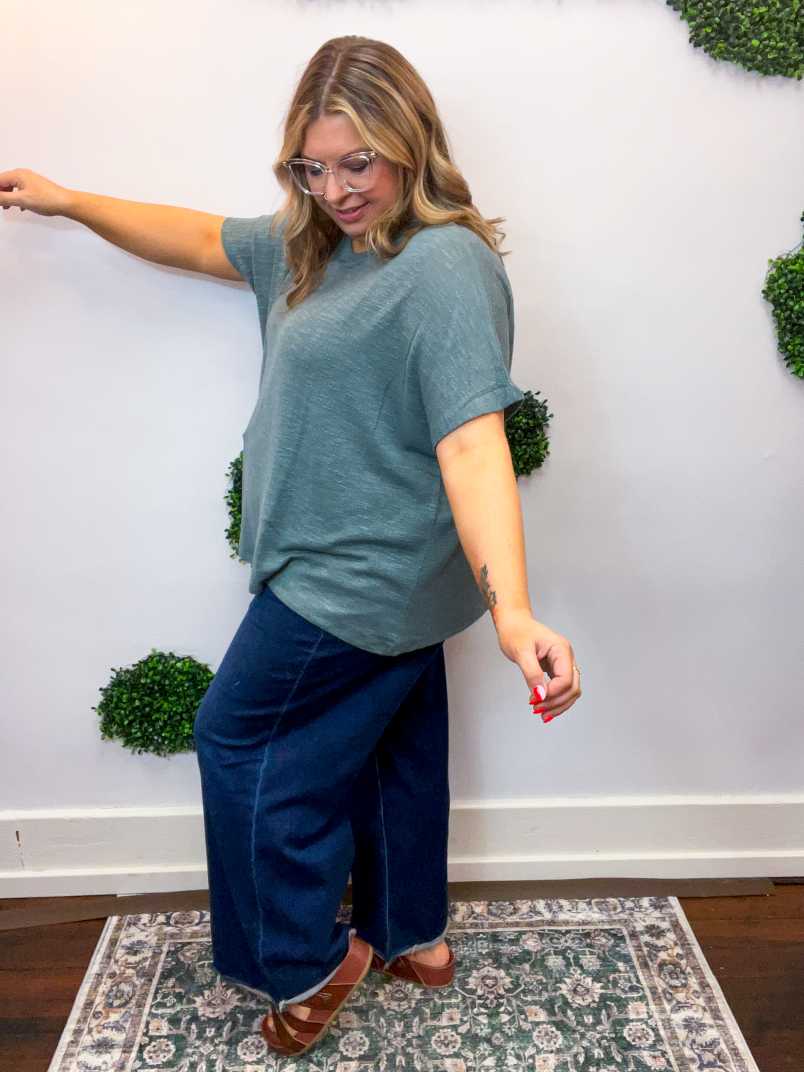 Featherlight Oversized Hacci Top in Jade
