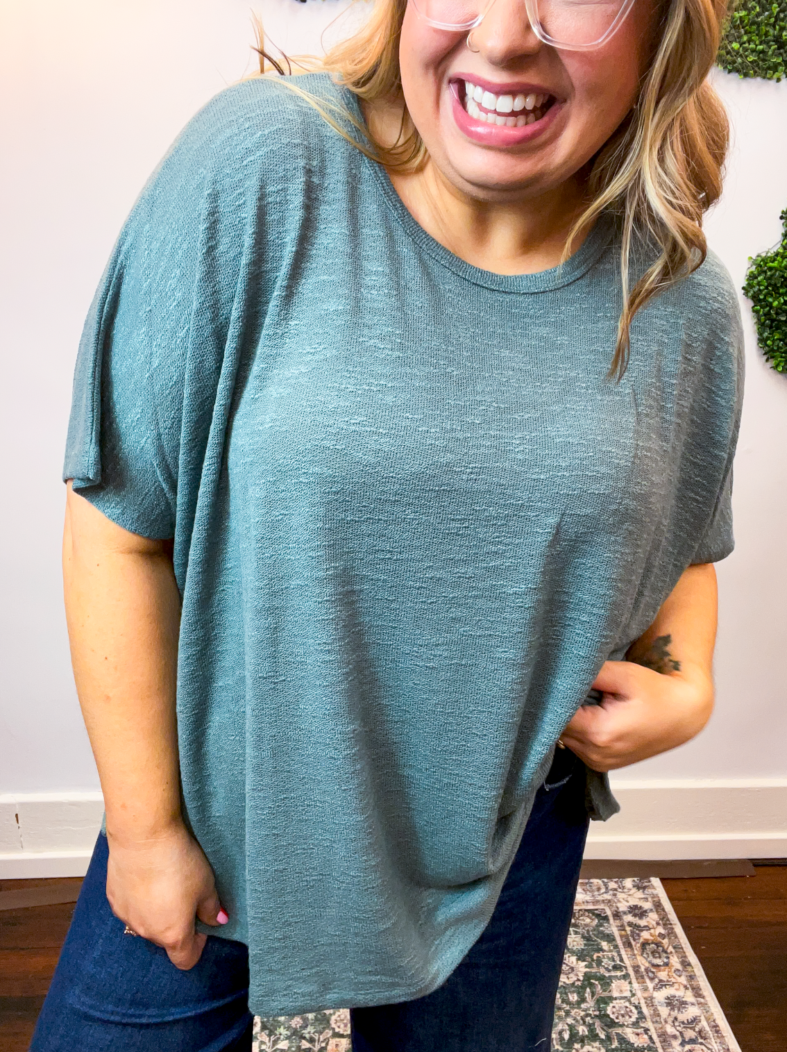 Featherlight Oversized Hacci Top in Jade
