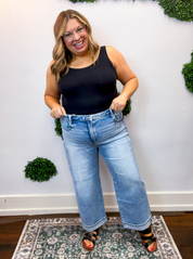 Risen | High Rise Ankle Boyfriend Turn Up Cuffed Jeans in Light Wash