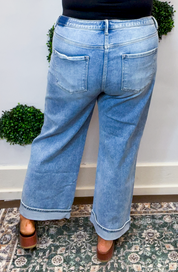 Risen | High Rise Ankle Boyfriend Turn Up Cuffed Jeans in Light Wash