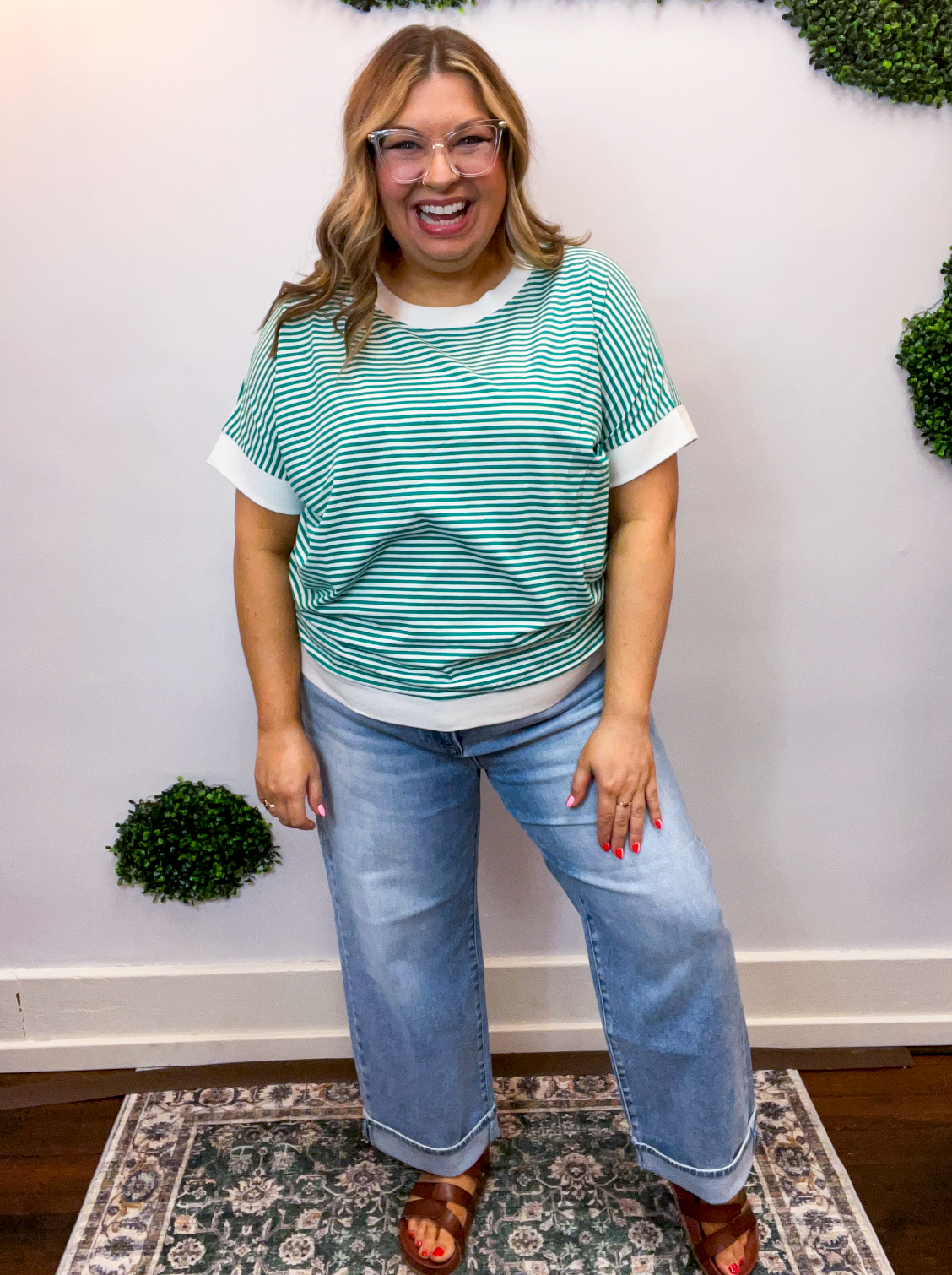 Easy Street Stripe Top in Kelly Green