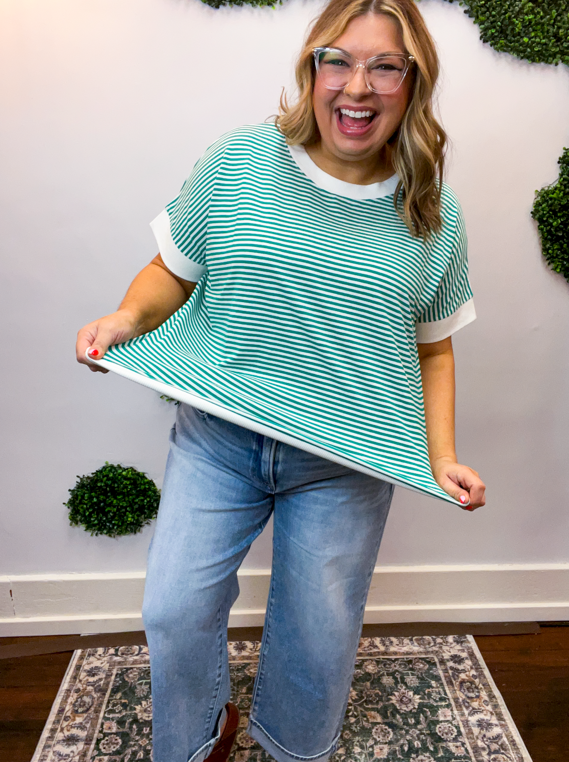 Easy Street Stripe Top in Kelly Green