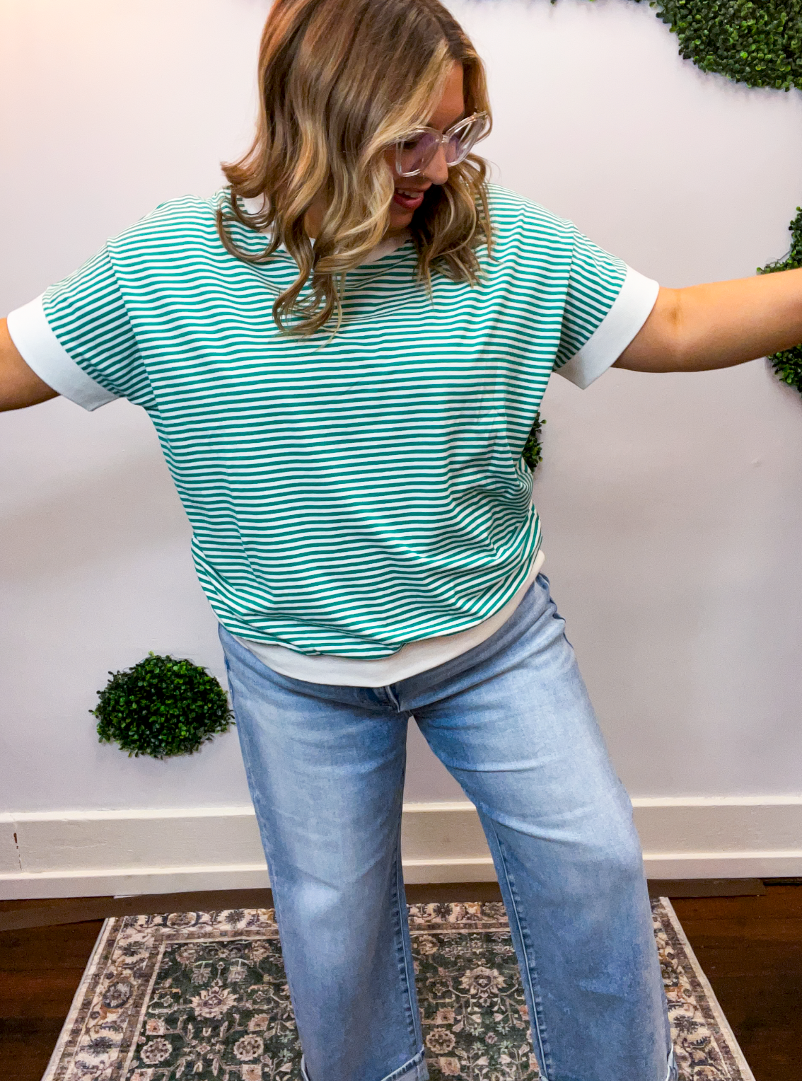 Easy Street Stripe Top in Kelly Green