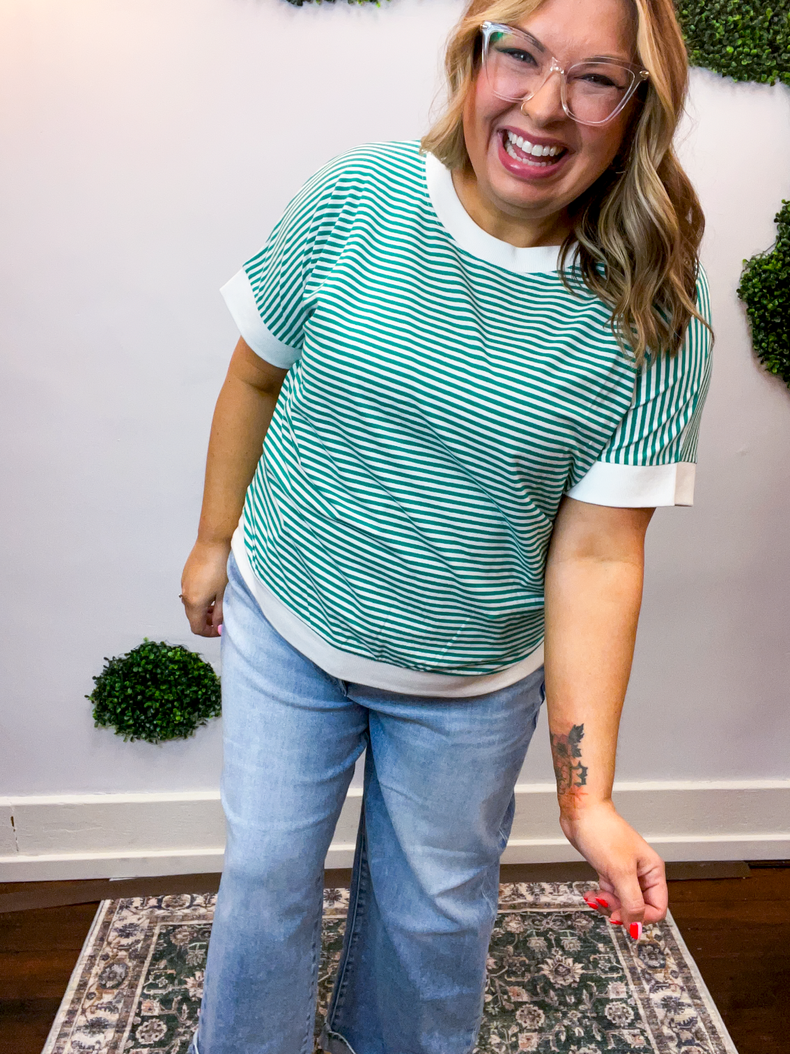 Easy Street Stripe Top in Kelly Green