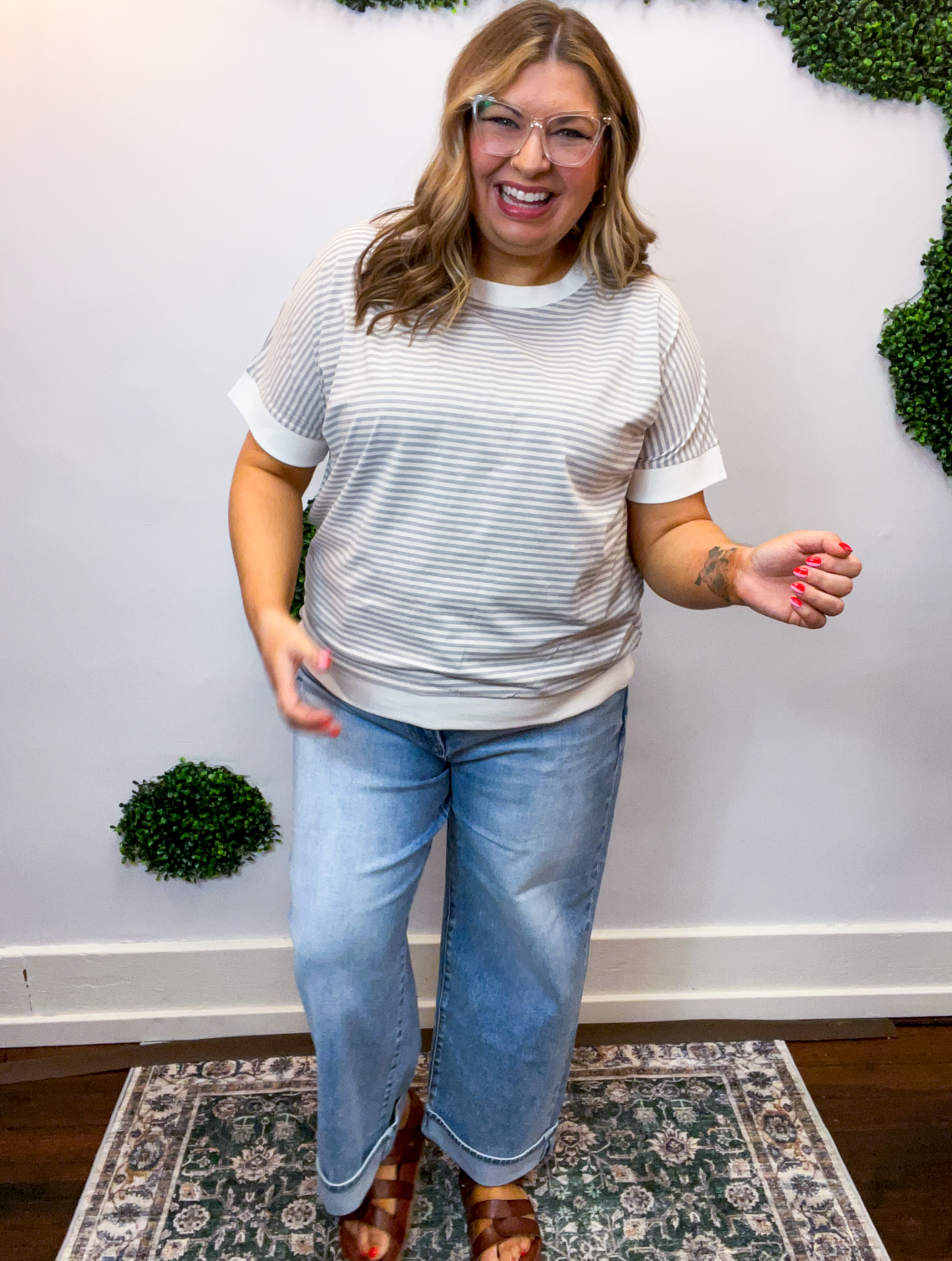 Easy Street Stripe Top in Heather Grey