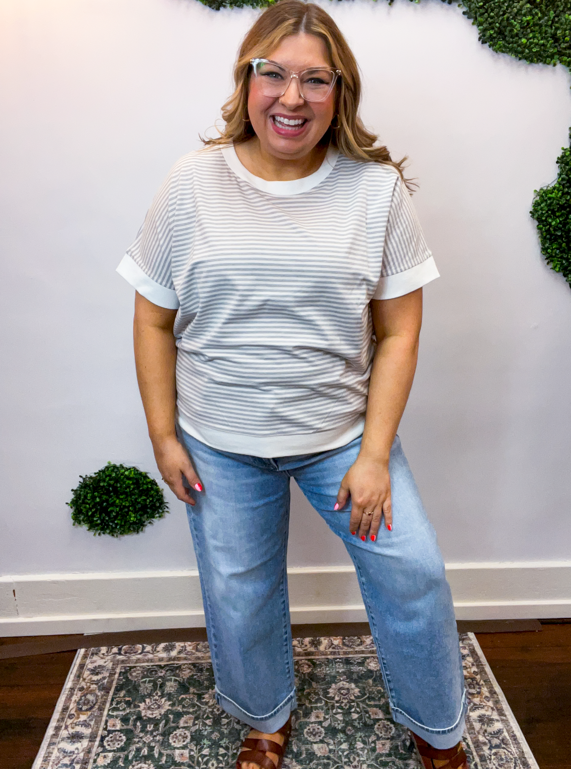 Easy Street Stripe Top in Heather Grey