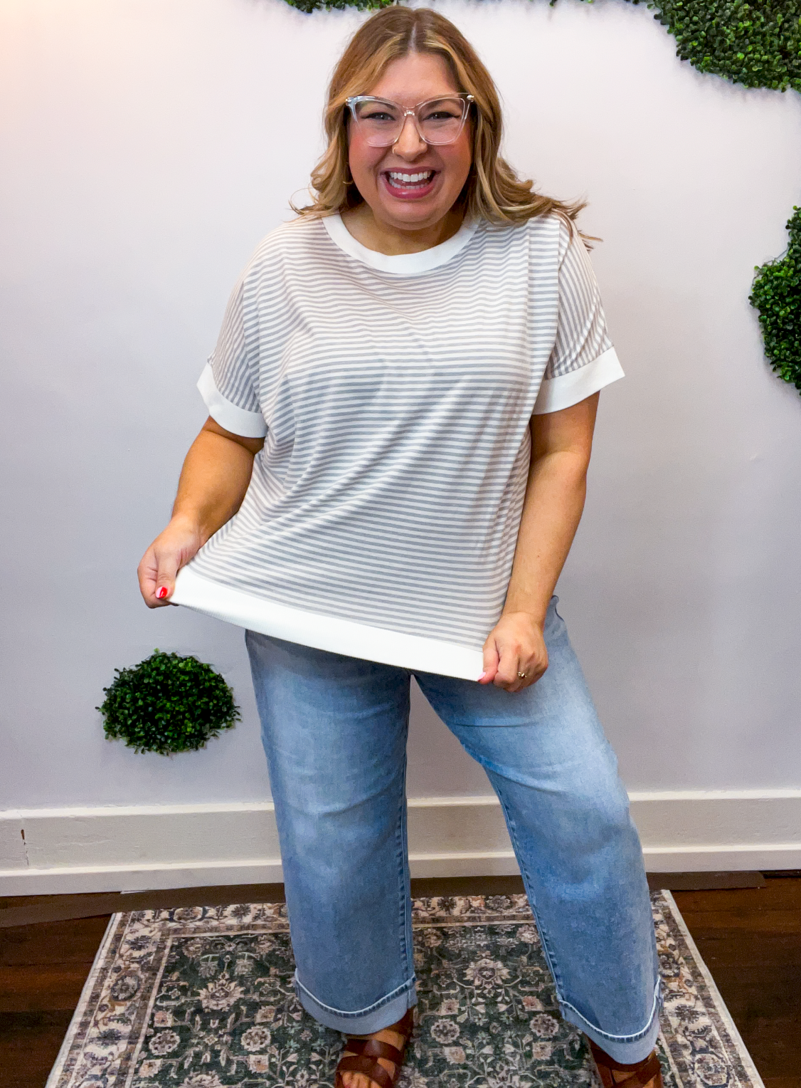 Easy Street Stripe Top in Heather Grey