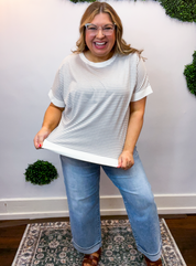 Easy Street Stripe Top in Heather Grey