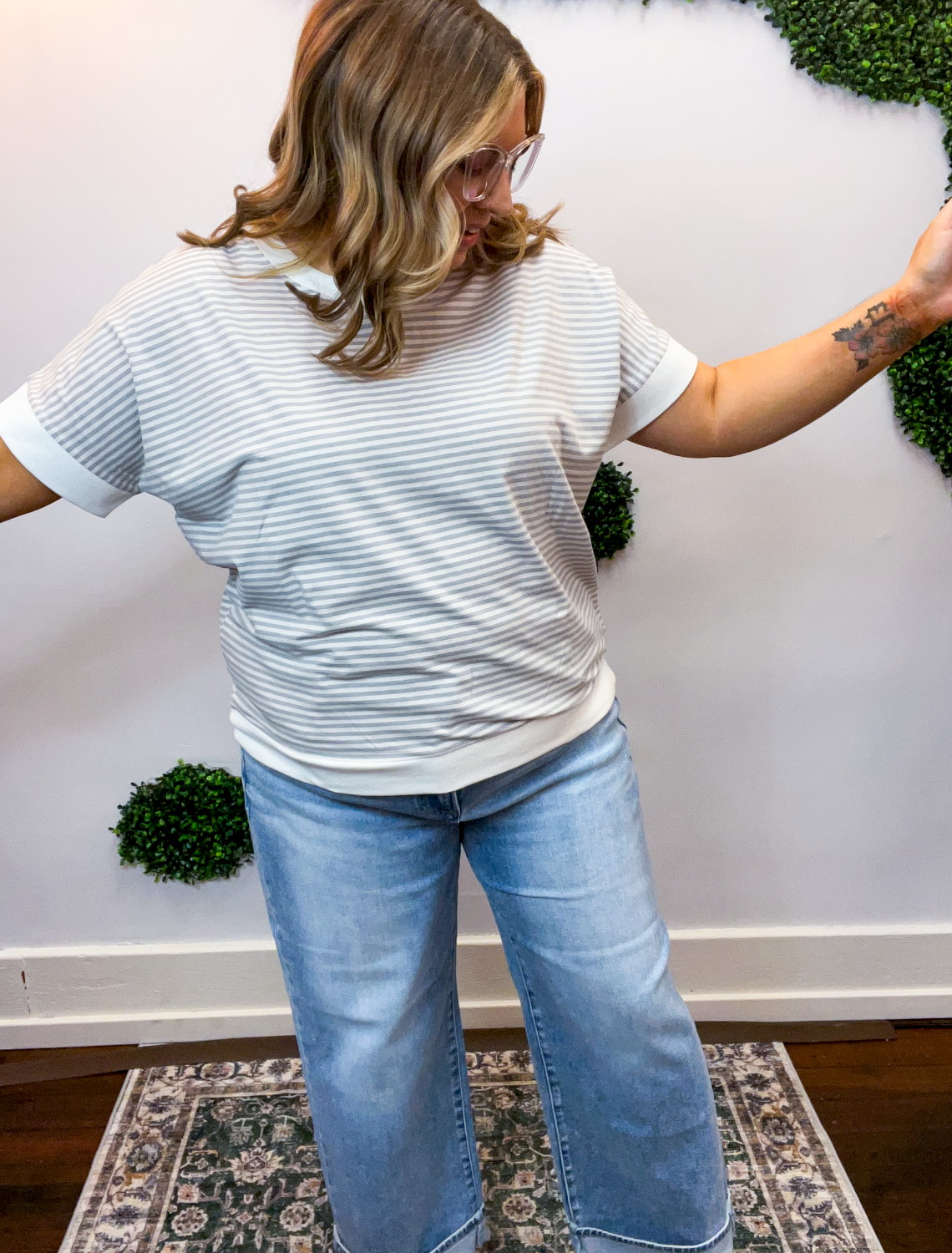 Easy Street Stripe Top in Heather Grey