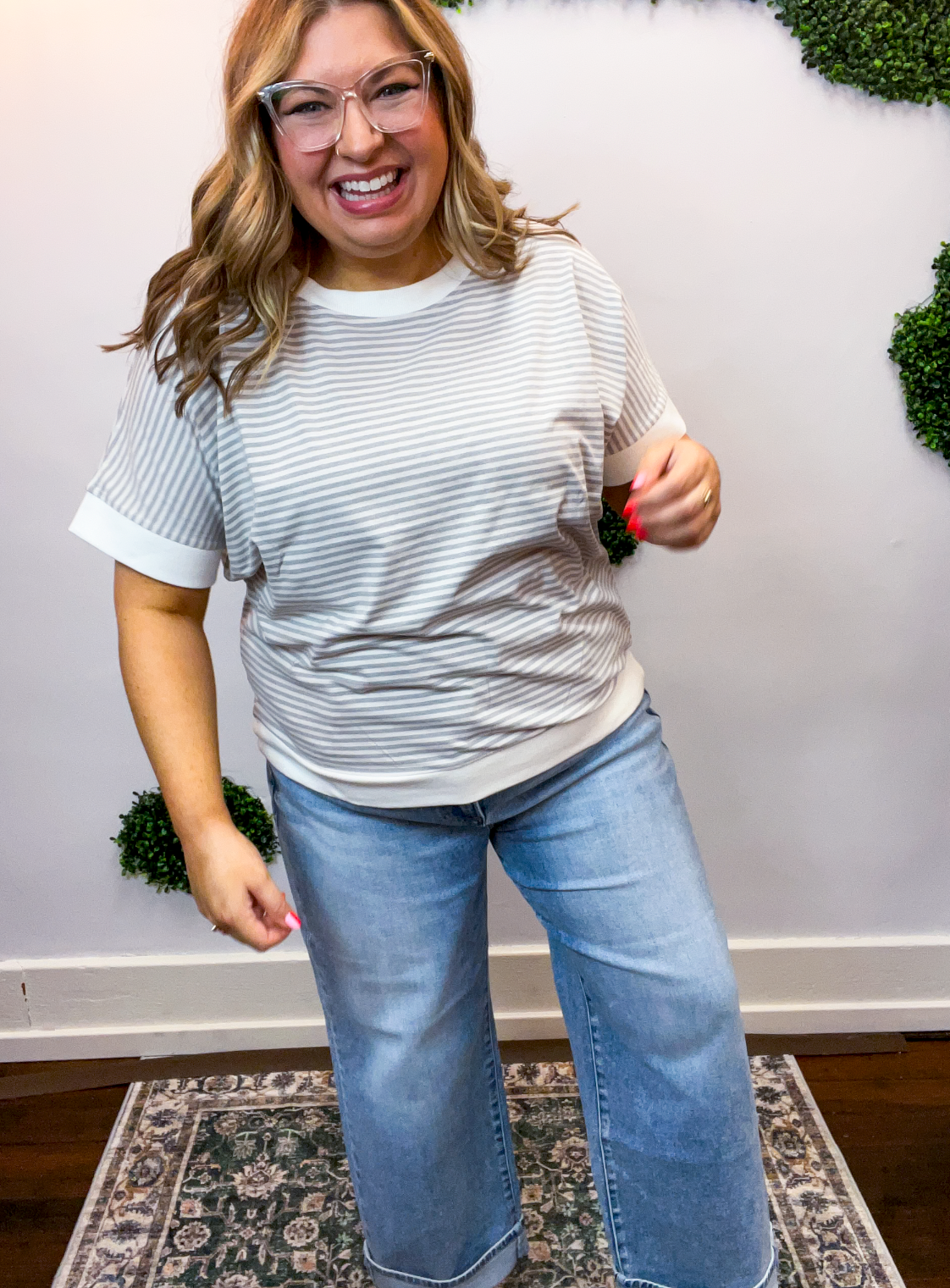Easy Street Stripe Top in Heather Grey