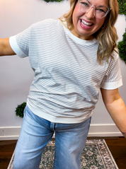 Easy Street Stripe Top in Heather Grey