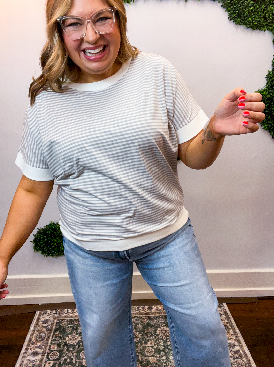 Easy Street Stripe Top in Heather Grey