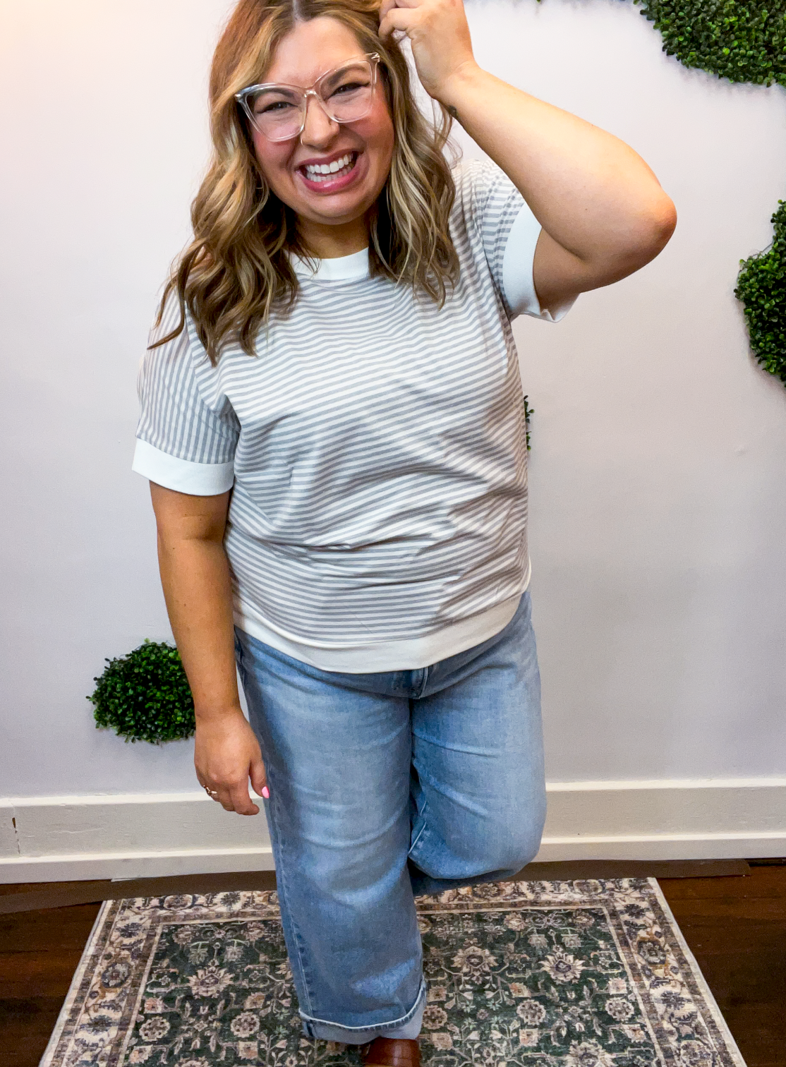 Easy Street Stripe Top in Heather Grey
