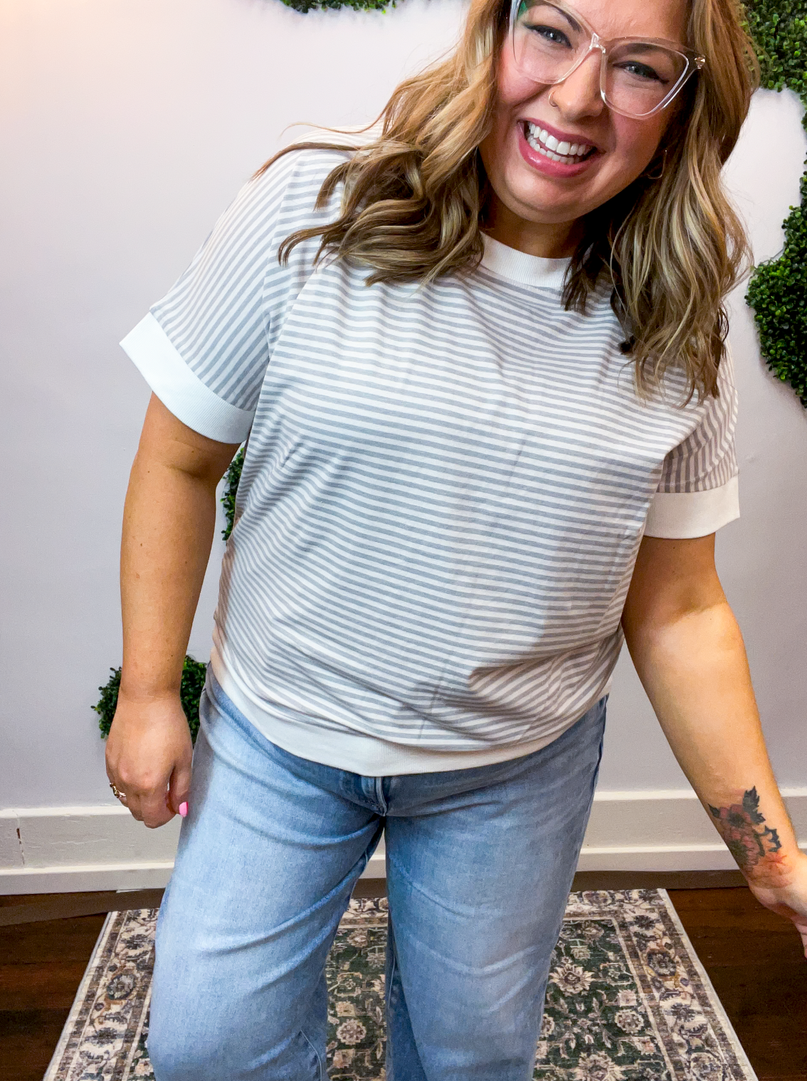 Easy Street Stripe Top in Heather Grey