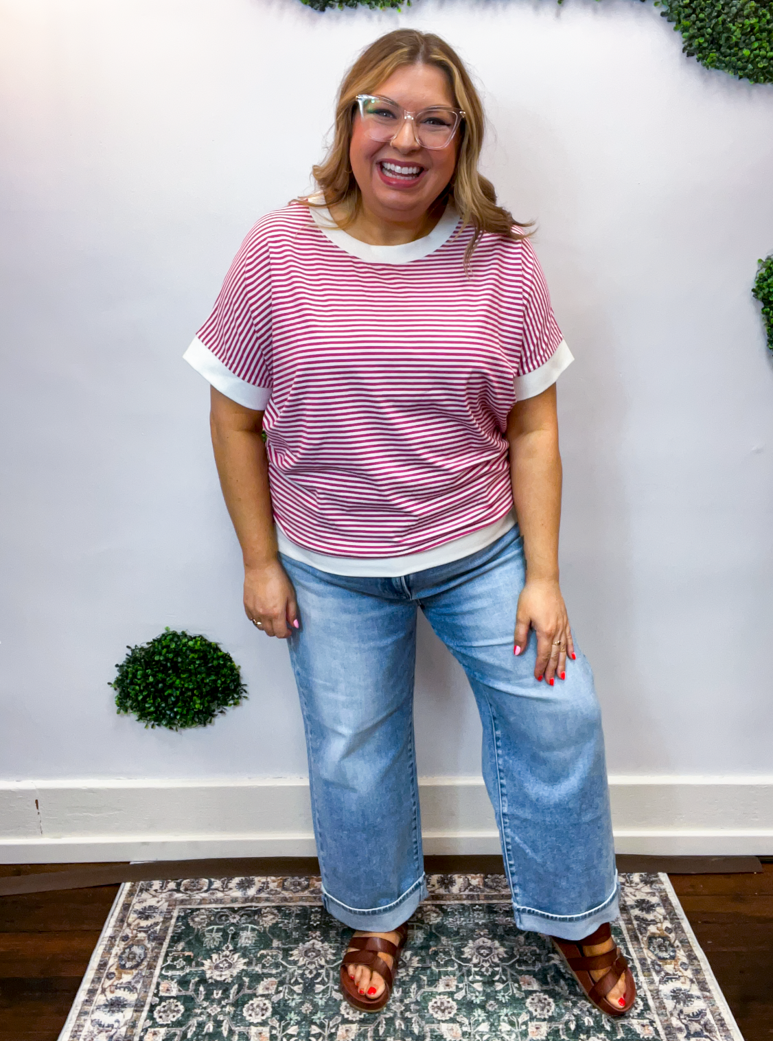 Easy Street Stripe Top in Magenta