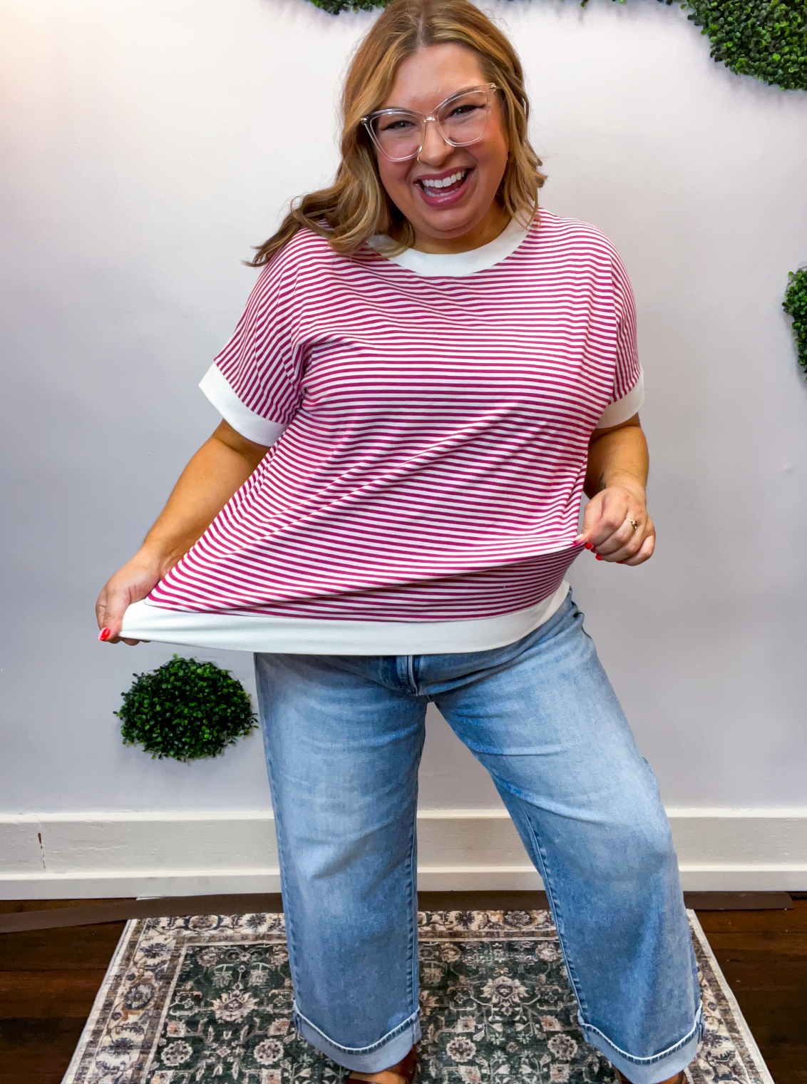 Easy Street Stripe Top in Magenta