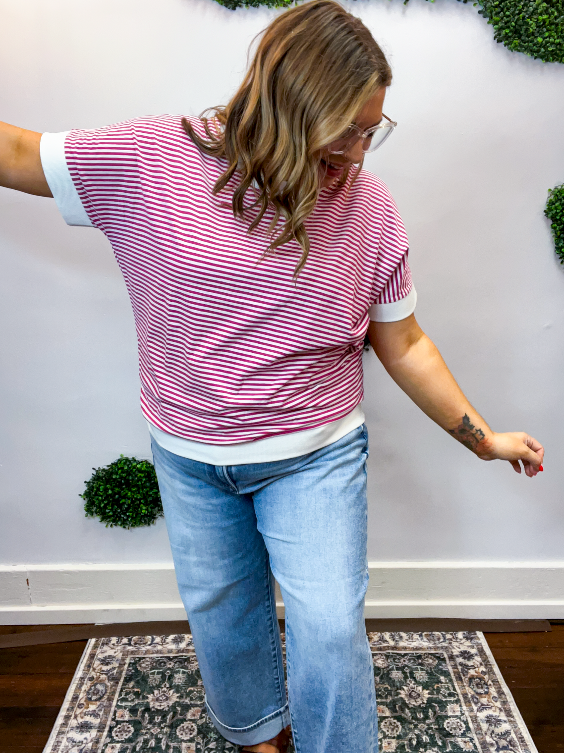Easy Street Stripe Top in Magenta