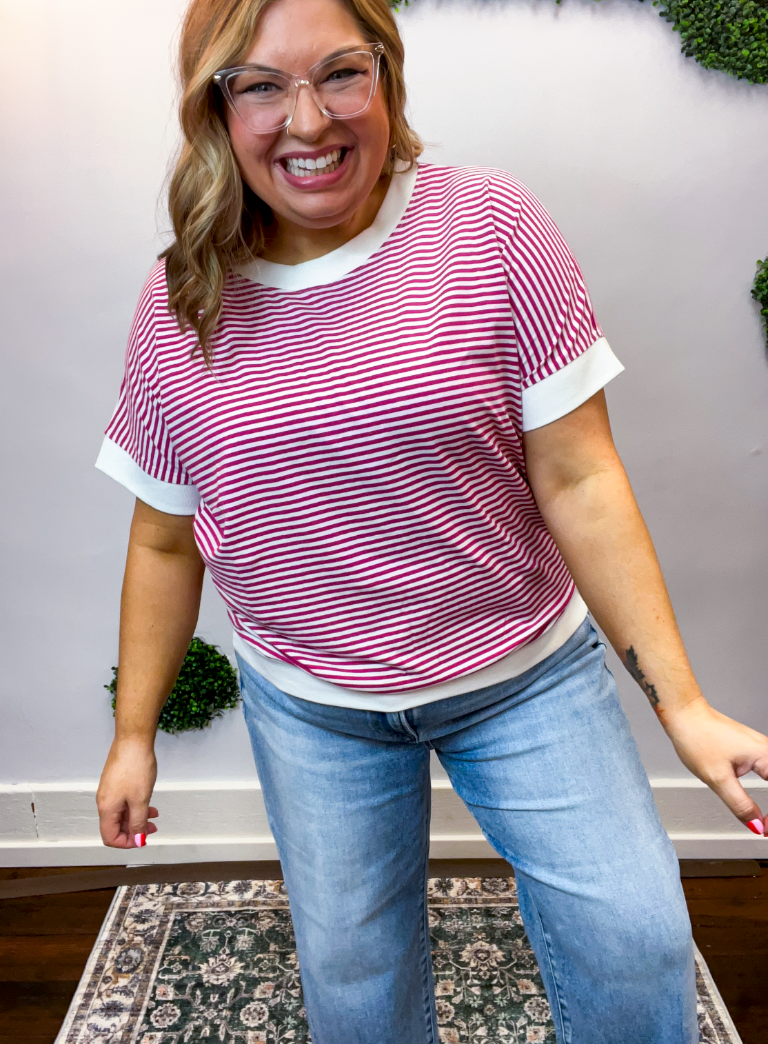 Easy Street Stripe Top in Magenta