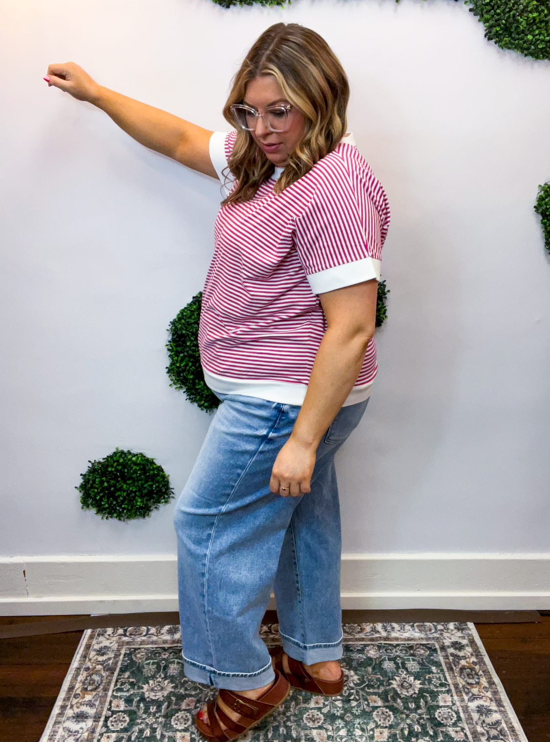 Easy Street Stripe Top in Magenta