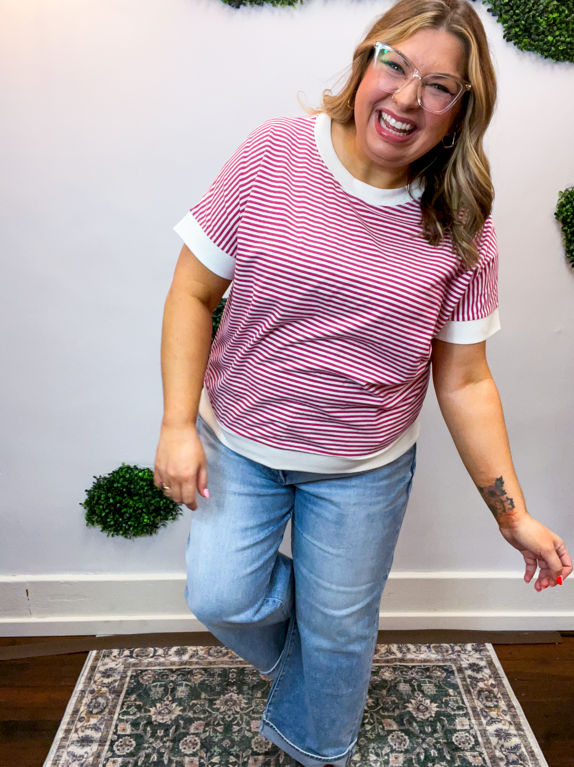Easy Street Stripe Top in Magenta