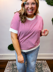 Easy Street Stripe Top in Magenta