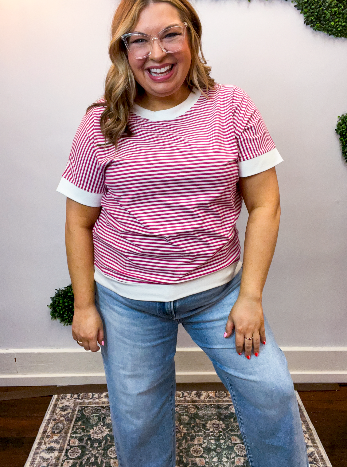Easy Street Stripe Top in Magenta
