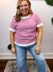 Easy Street Stripe Top in Magenta