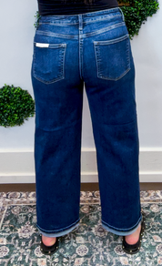 Risen | High Rise Ankle Boyfriend Turn Up Cuffed Jeans in Dark Wash