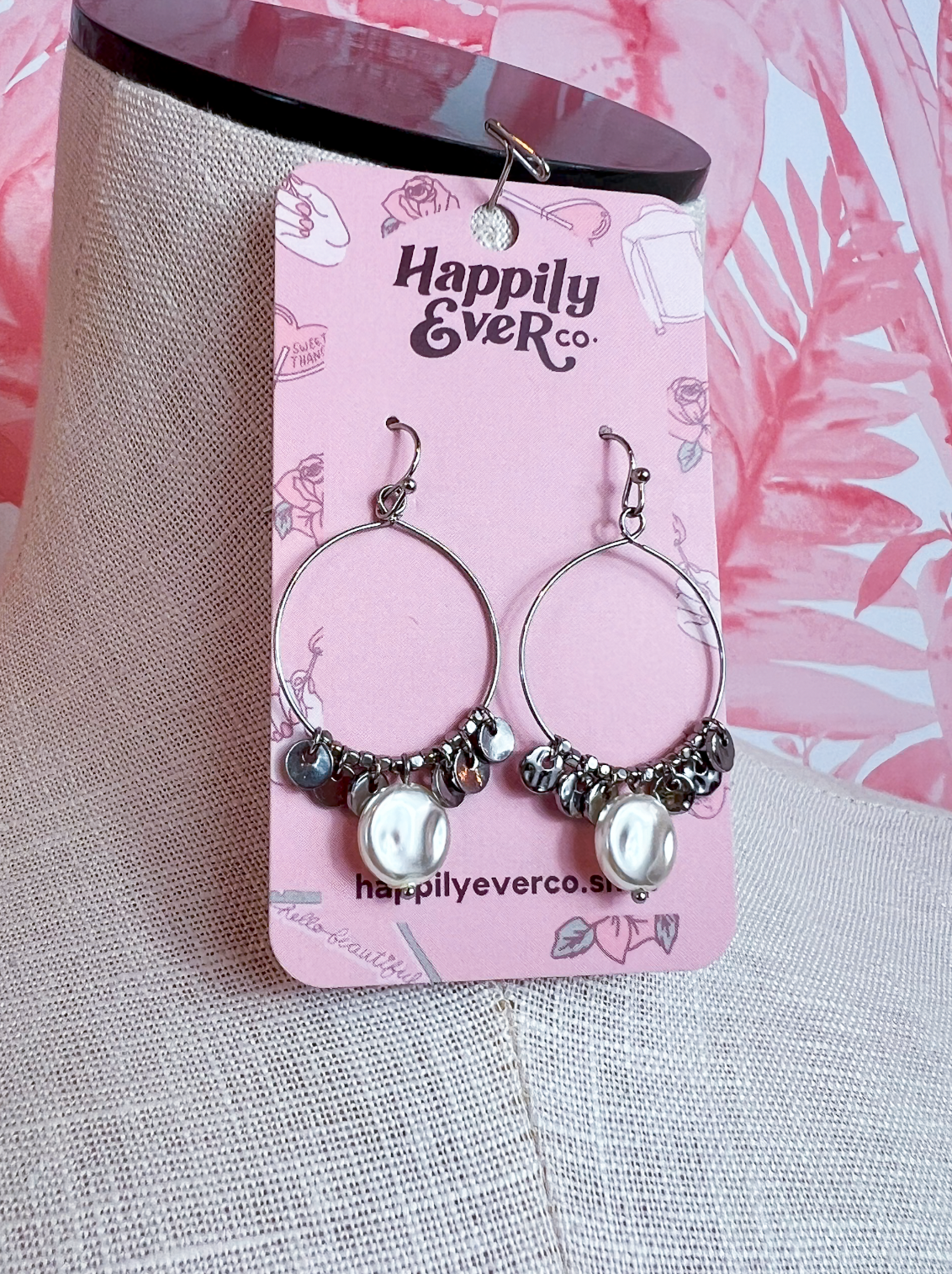 Shimmer & Pearl Hoop Earrings in Silver *Final Sale*