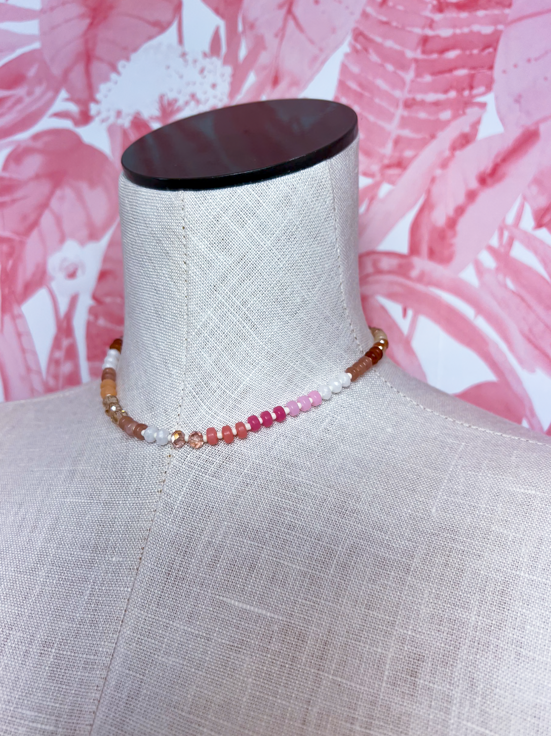 Mixed Bead Statement Necklace in Pink  *Final Sale*