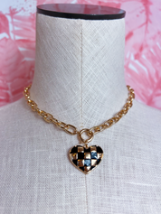 Black & Gold Checker Heart Necklace *Final Sale*