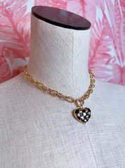 Black & Gold Checker Heart Necklace *Final Sale*