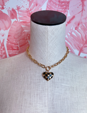Black & Gold Checker Heart Necklace *Final Sale*