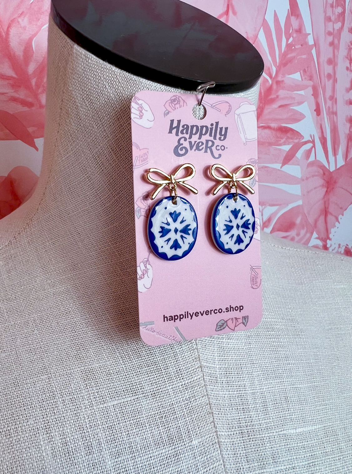 Blue Medallion Bow Earrings *Final Sale*