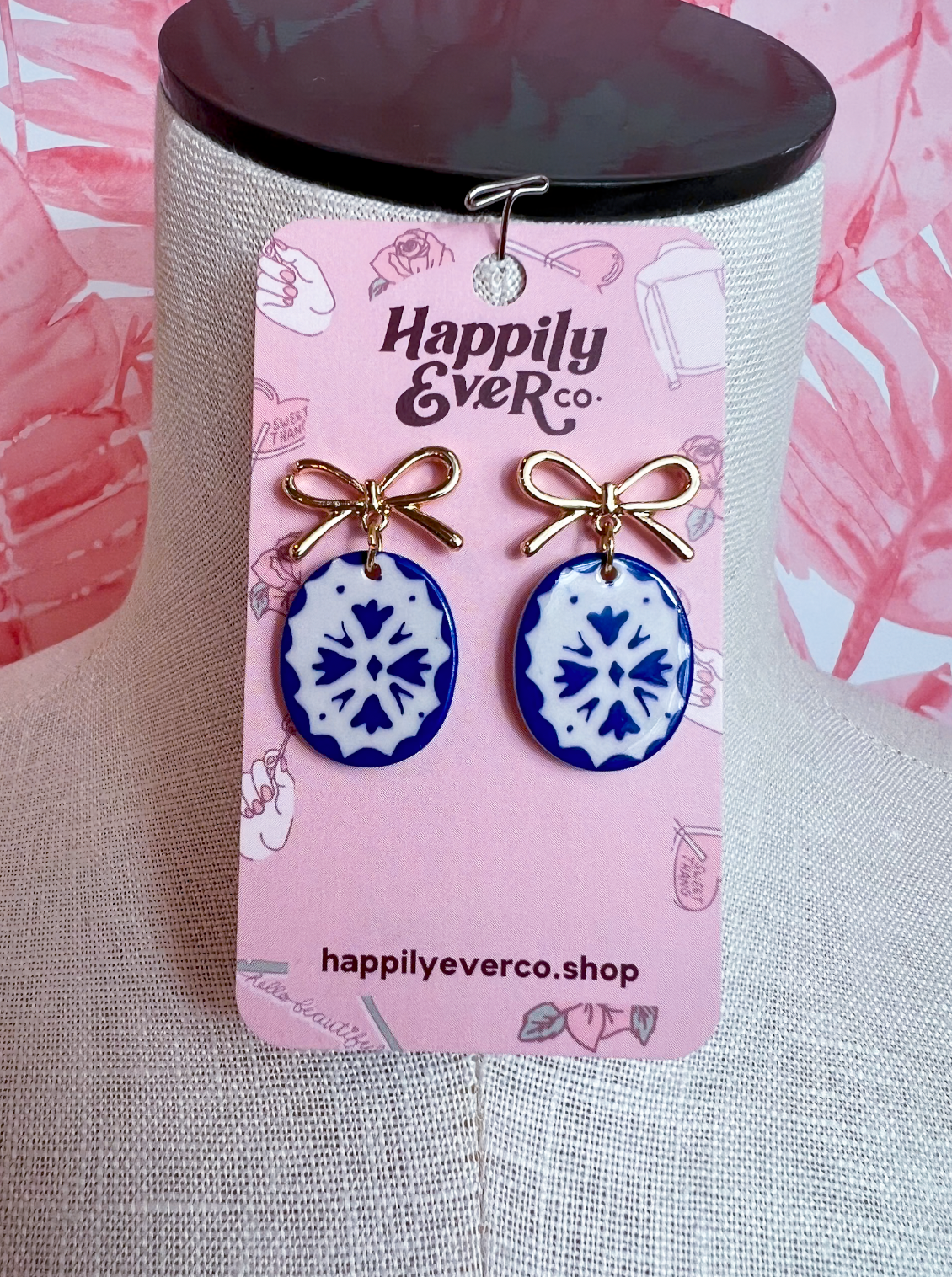 Blue Medallion Bow Earrings *Final Sale*
