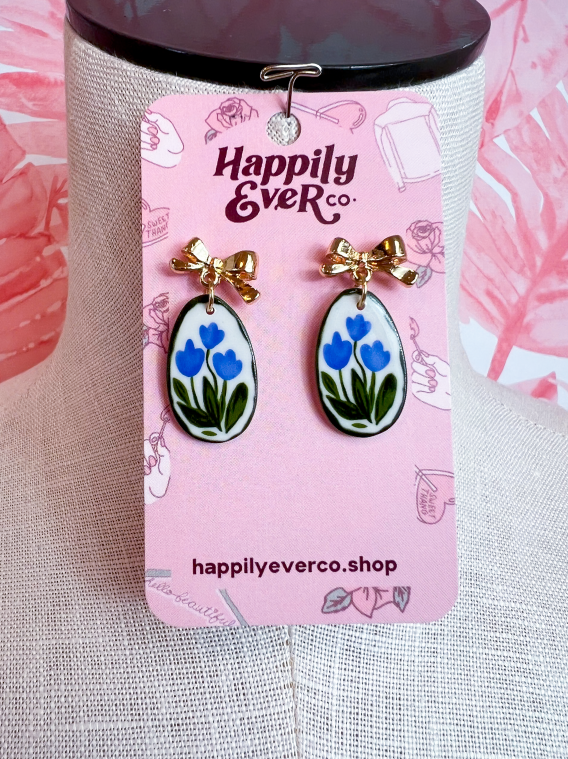 Blue Tulip Bow Earrings  *Final Sale*