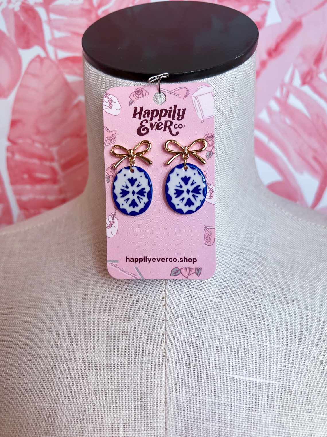 Blue Medallion Bow Earrings *Final Sale*