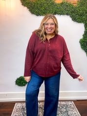 The Staple Button Front Cardigan in Burgundy