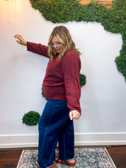 The Staple Button Front Cardigan in Burgundy
