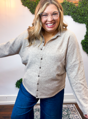 The Staple Button Front Cardigan in Light Mocha
