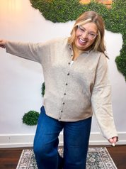The Staple Button Front Cardigan in Light Mocha