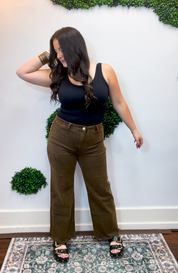 Frayed Edge Wide Leg Cropped Jeans in Espresso