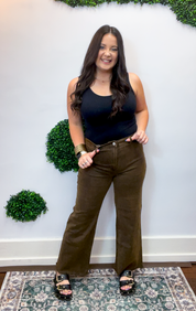 Frayed Edge Wide Leg Cropped Jeans in Espresso