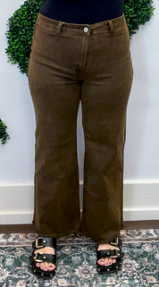 Frayed Edge Wide Leg Cropped Jeans in Espresso